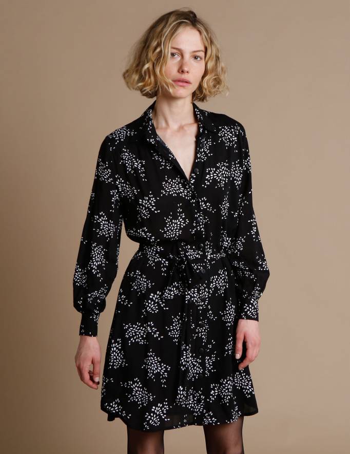 Alef Alef | אלף אלף - בגדי מעצבים | שמלת Fuji שחור דפוס לבן